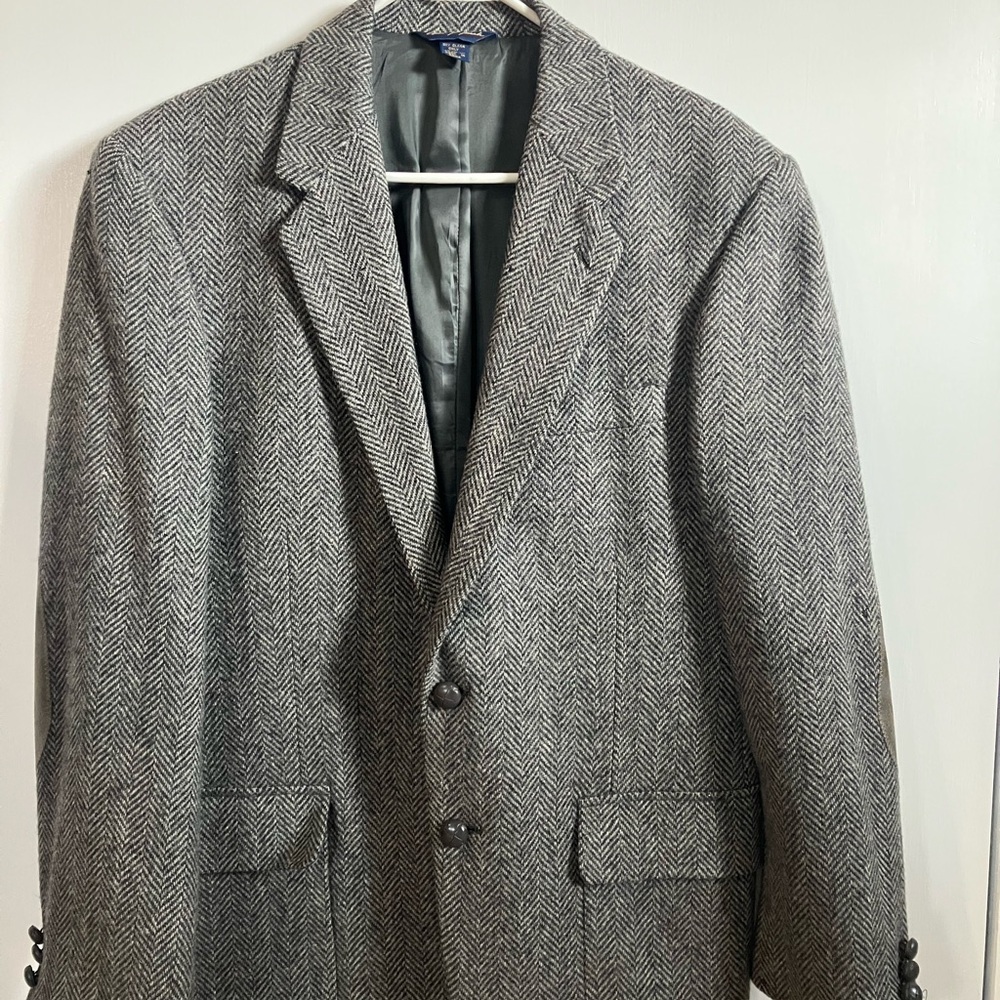Classic Gray Vintage (80’s) Wool Herringbone Blazer Sz 42